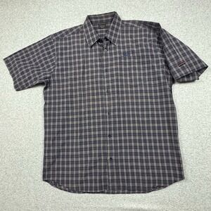 FUBU The Collection Tartan Plaid Shirt Mens 2XL Blue Button Up Embroidered Logo